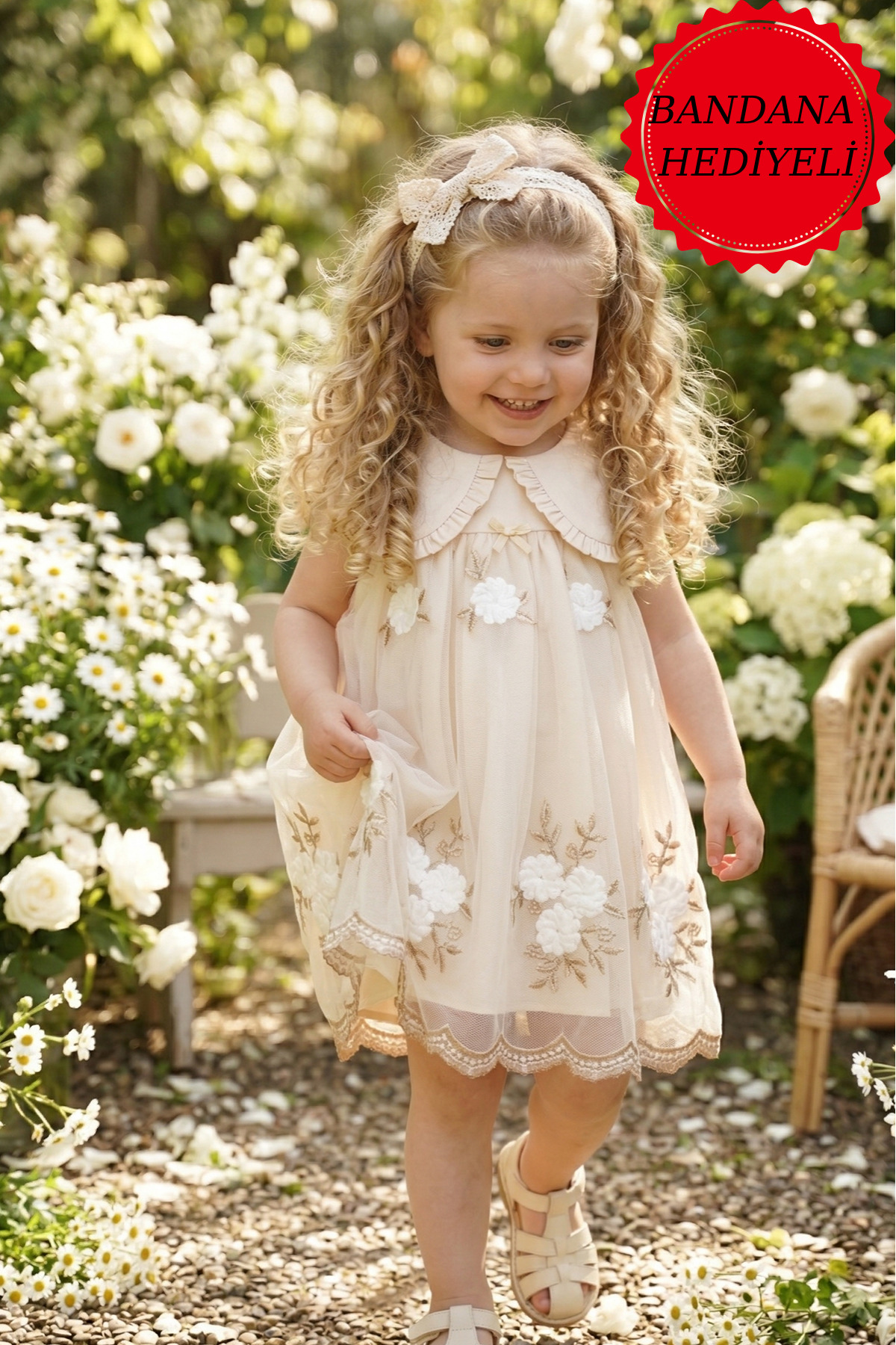 ALYRA Kız Bebek Elbise Kısa Kollu Bebe Yaka Vintage Çiçekli Doğum Günü Özel gün Parti Günlük Elbise fotoğrafı 7 (önizleme)