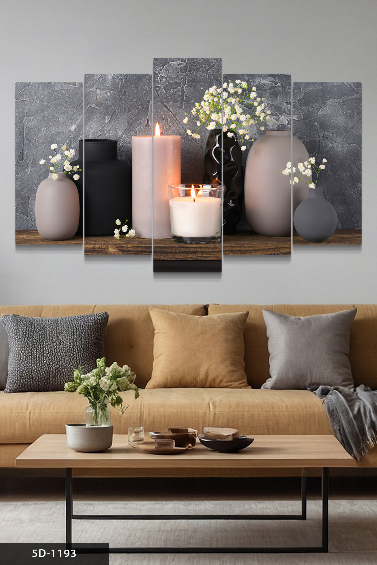 Candle Vase Flowers 5-Piece Mdf Table