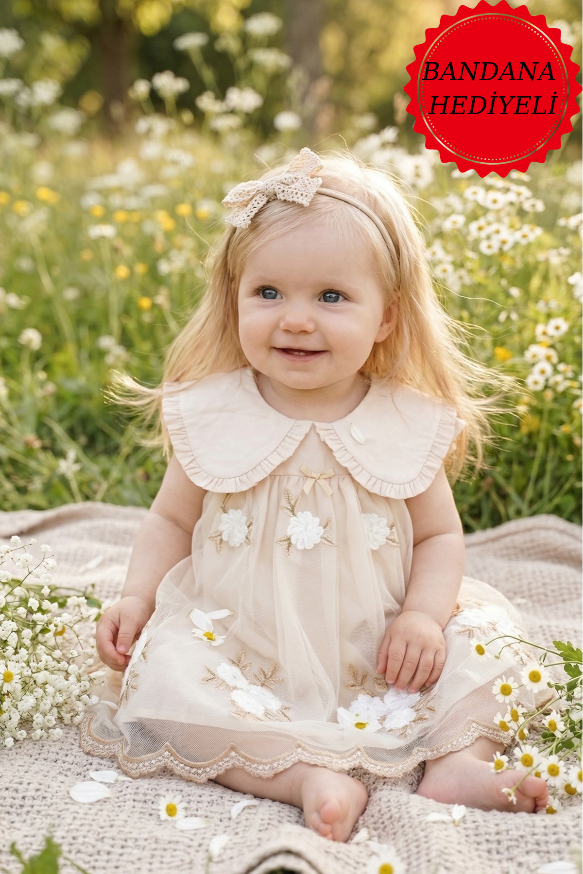 ALYRA Kız Bebek Elbise Kısa Kollu Bebe Yaka Vintage Çiçekli Doğum Günü Özel gün Parti Günlük Elbise fotoğrafı 3 (önizleme)