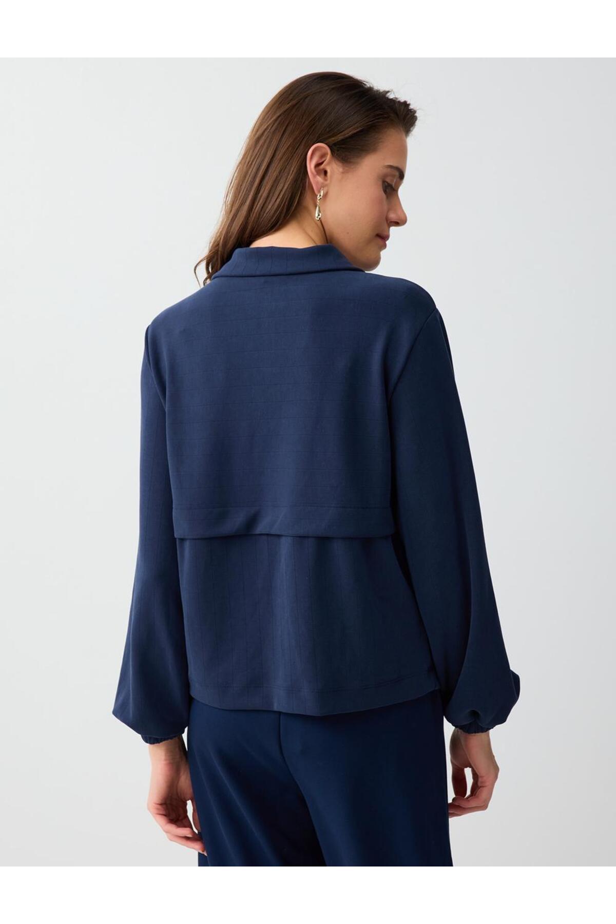 Jimmy Key  Lacivert Uzun Kollu Dik Yaka Örme Modal Sweatshirt - Görsel 5