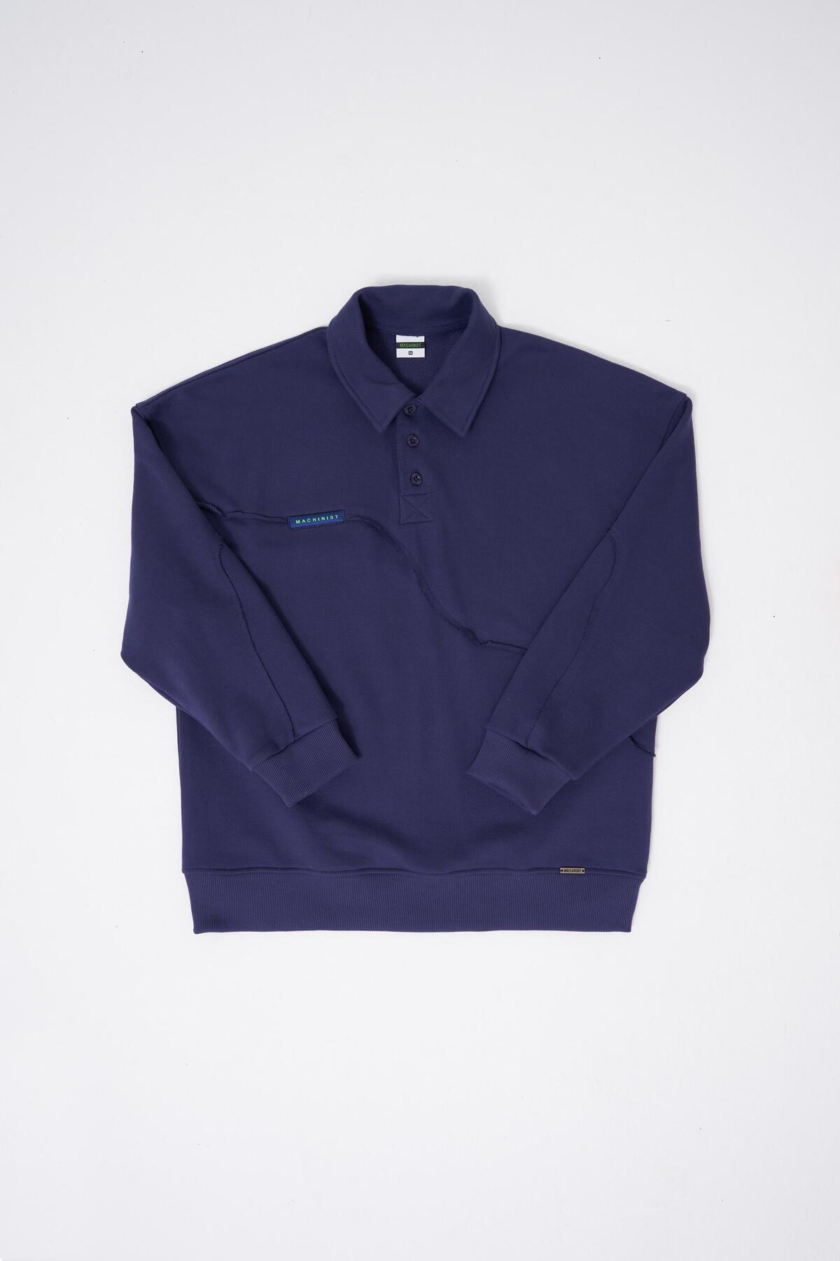 Machinist Erkek Distressed Stitch Polo Sweatshirt Gece Mavisi görsel 7