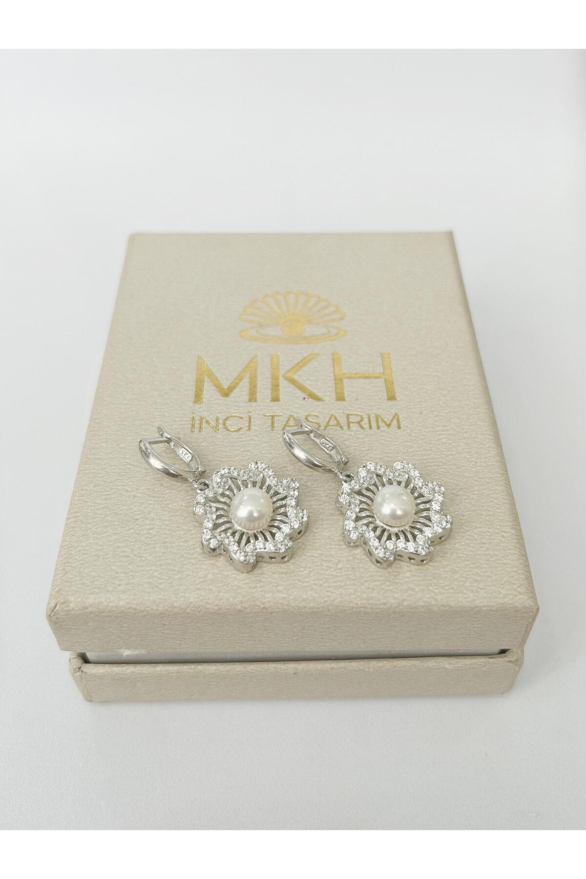 Gerçek İncili Zarif Desenli Gümüş Küpe / Hediye Küpe / Sevgiliye Hediye - 3