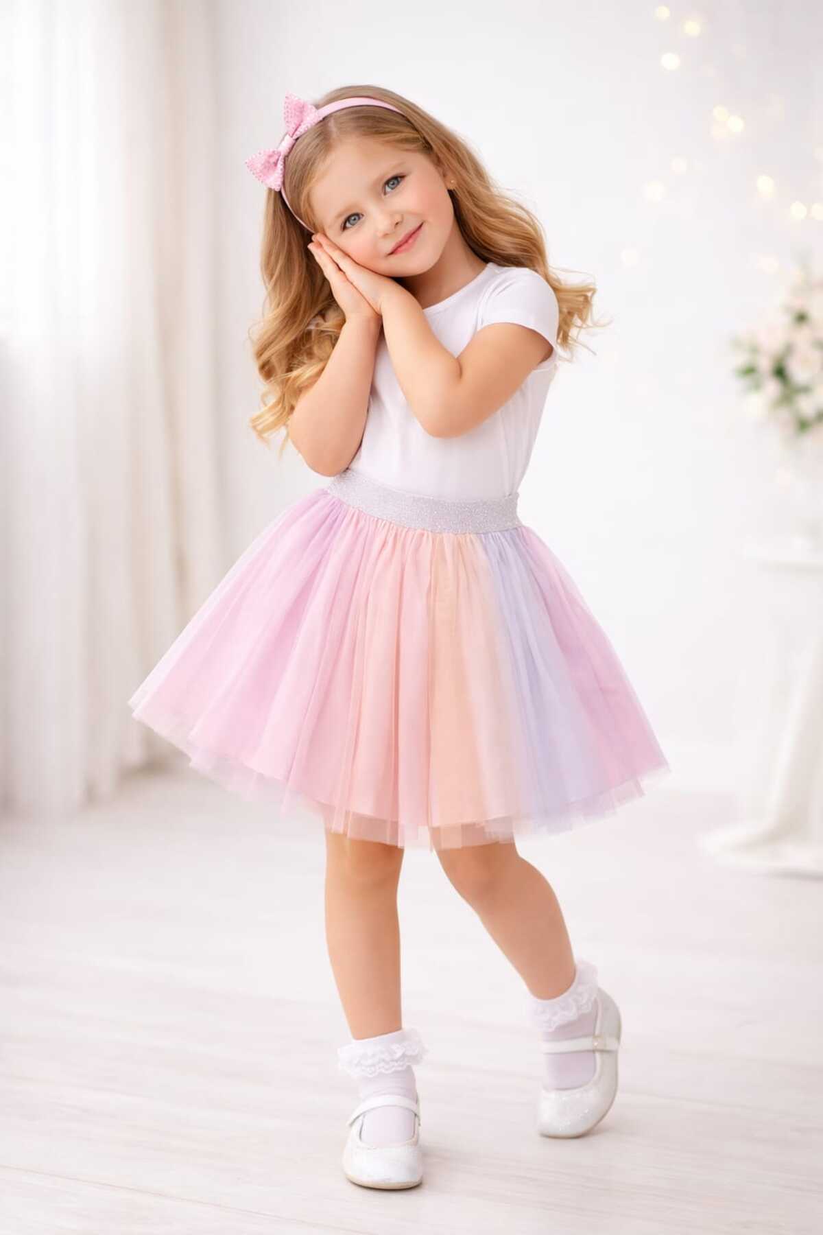 Neon  KIZ ÇOCUK RENKLİ TÜTÜ ETEK 23 NİSAN ÖZEL GÜN BAYRAM 4/5/6/7/8/9 YAŞ