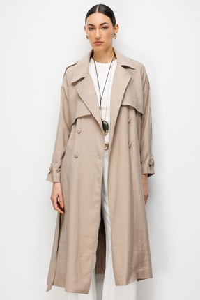 Mizalle Oversize Bej Rengi Tencel Trençkot