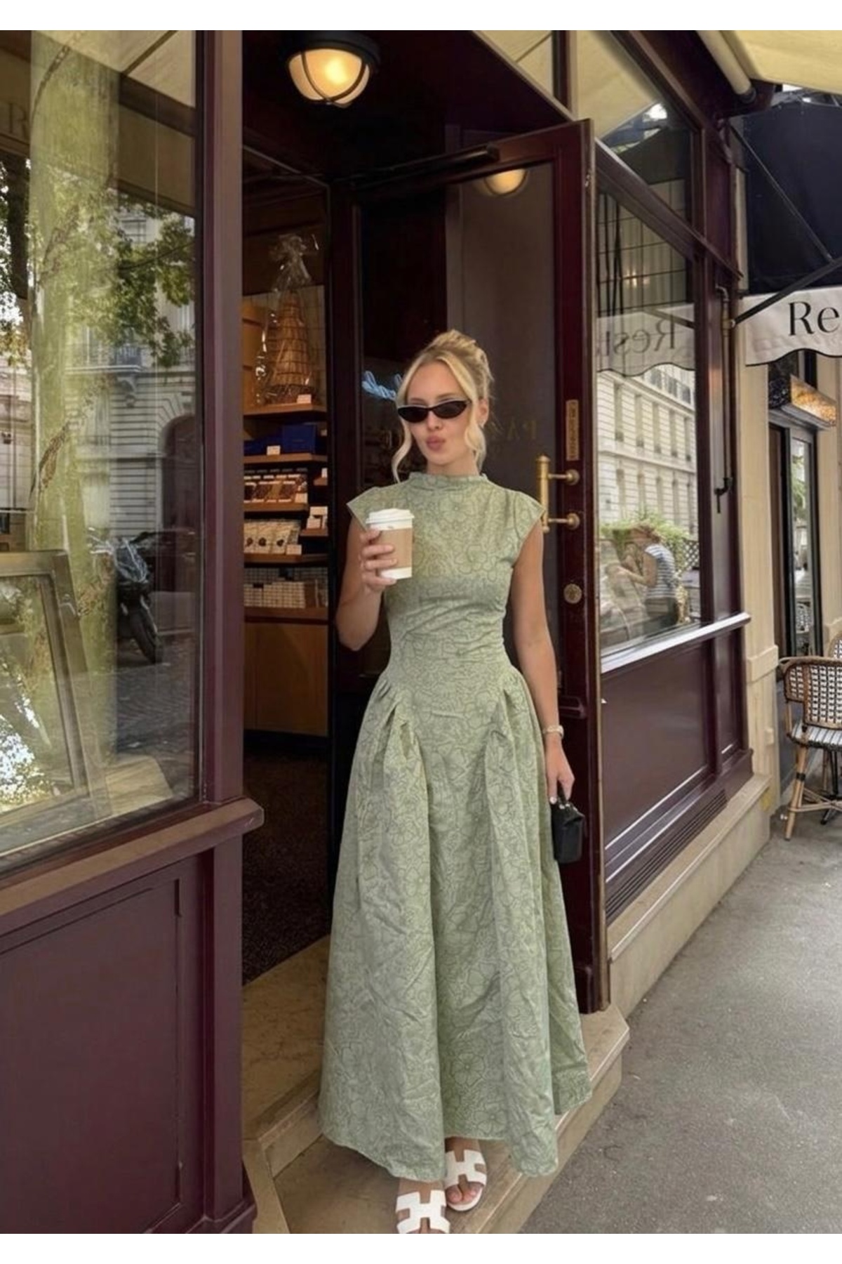 MEGOMEL  Kadın Dik Yaka %100 Pamuklu Şık Tasarım Elbise