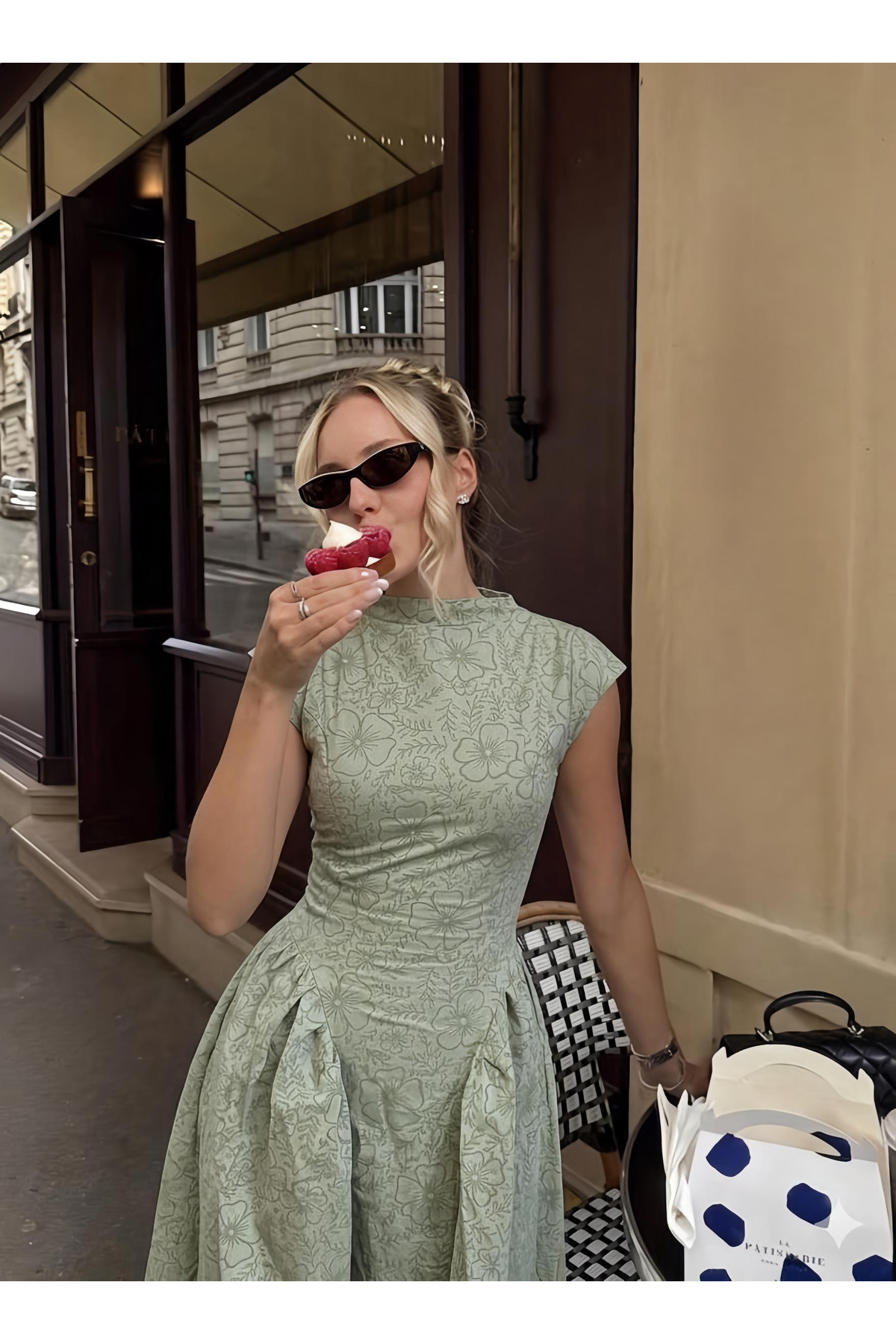 MEGOMEL  Kadın Dik Yaka %100 Pamuklu Şık Tasarım Elbise - Görsel 2