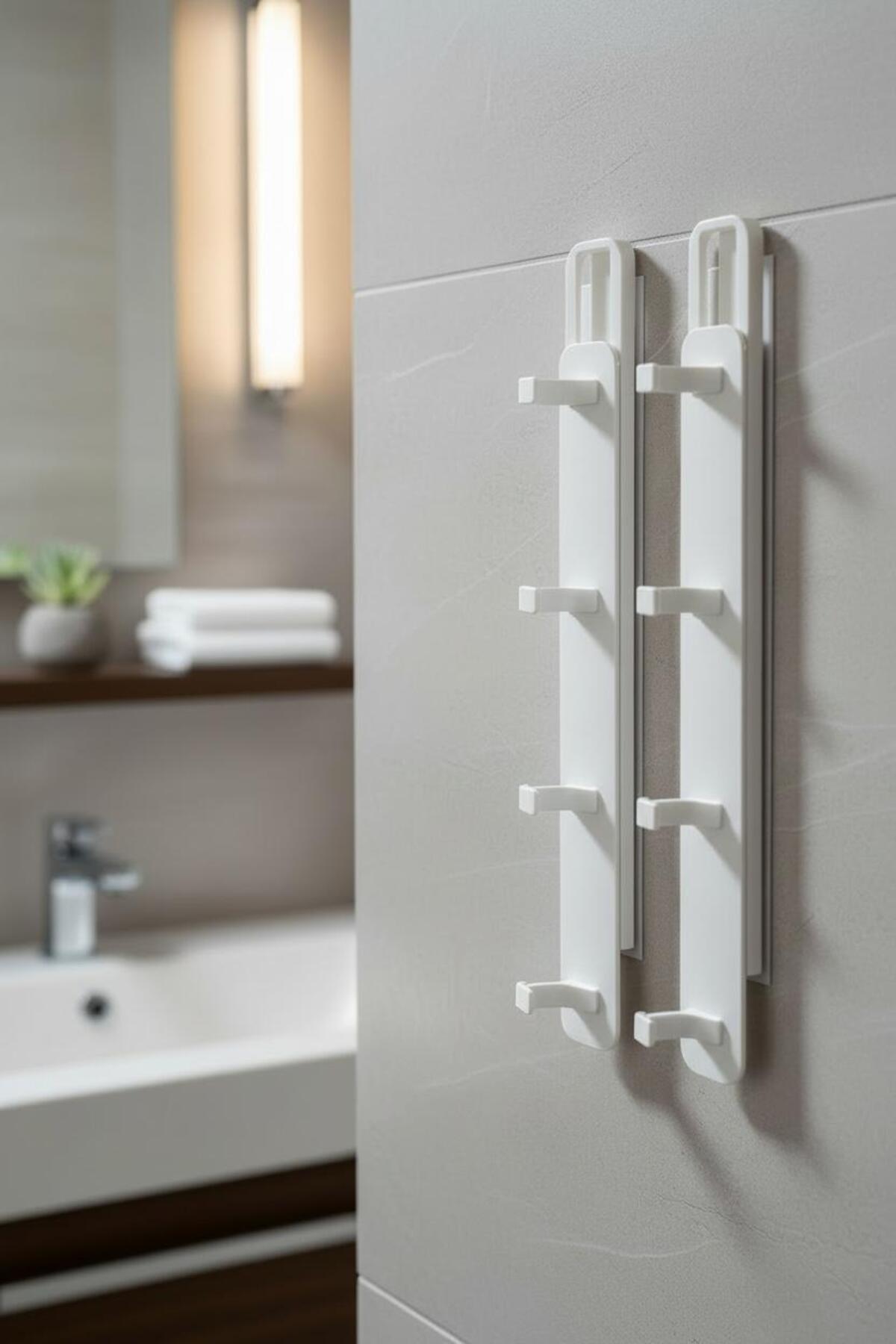 2’li Yapışkanlı Kayar Askı | Delmeden Montaj Banyo ve Mutfak Düzenleyici