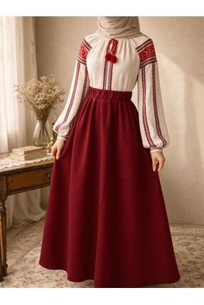 EMİNOS BUTİK BORDO RENK YÜN ETEK