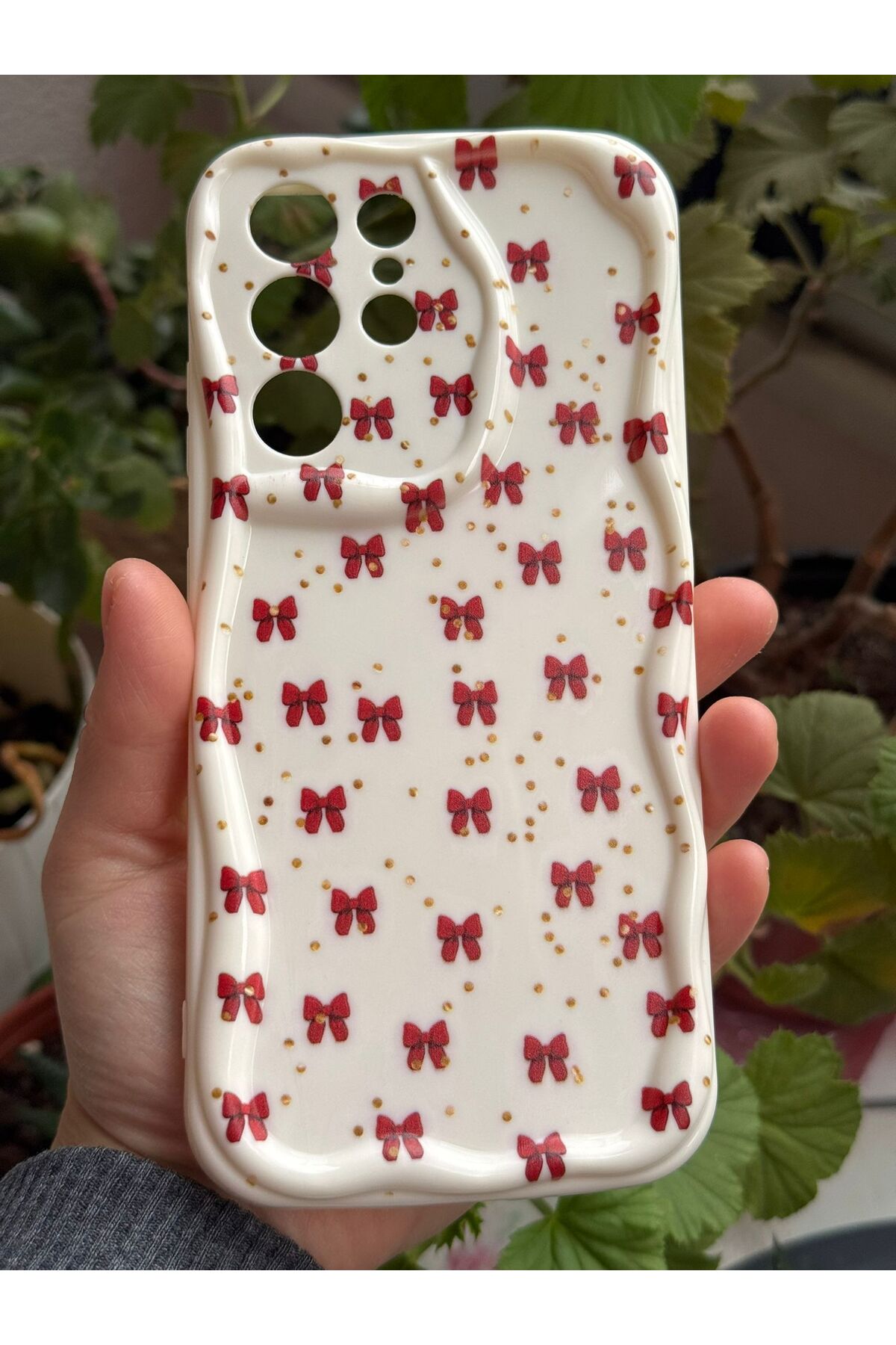 Samsung Galaxy S21 Ultra Compatible Red Bow Pattern Soft Silicone Case