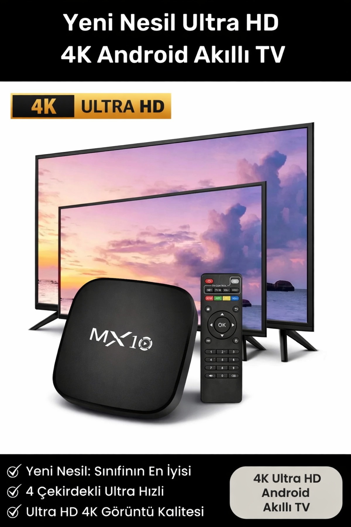 Yeni Nesil Ultra HD 4K Android Akıllı TV Box Stick 4 Çekirdek Hızlı İşlemci Smart Tv Medya Oynatıcı