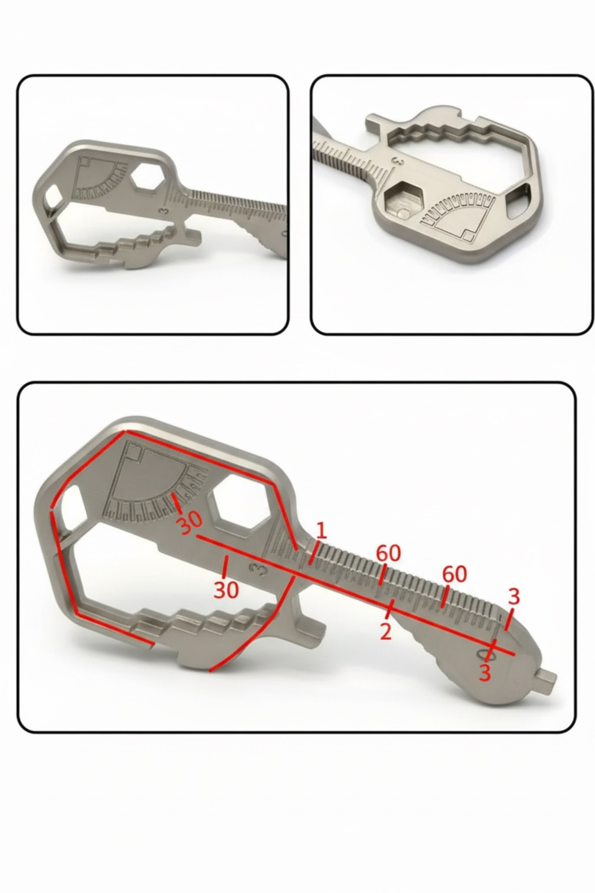 24'ü 1 Arada Paslanmaz Çelik Çok Amaçlı Anahtarlık - Kamp ve Dış Mekan El Aleti