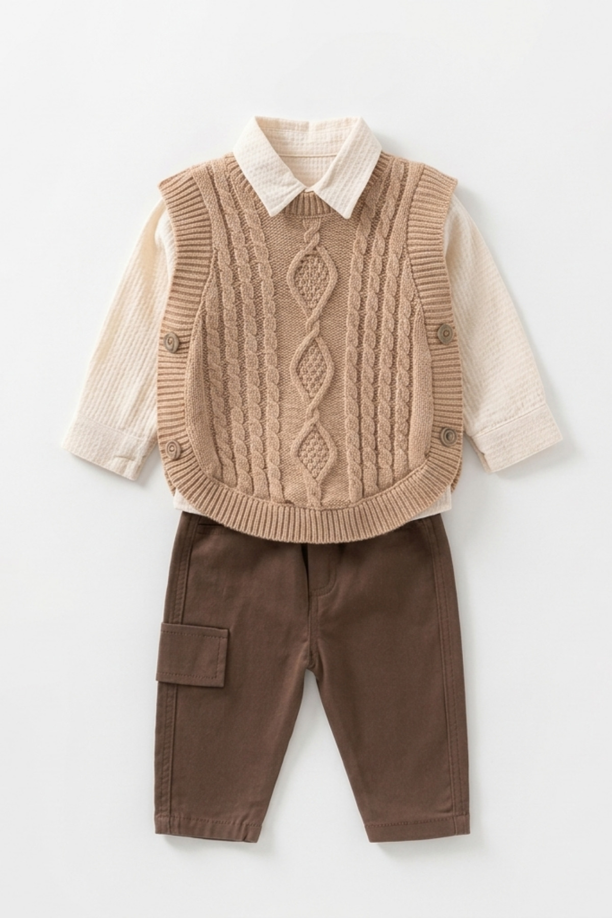 Organik Pamuklu Bebek Takımı - Süveterli 3'lü Set - %100 Pamuk - Erkek Bebek