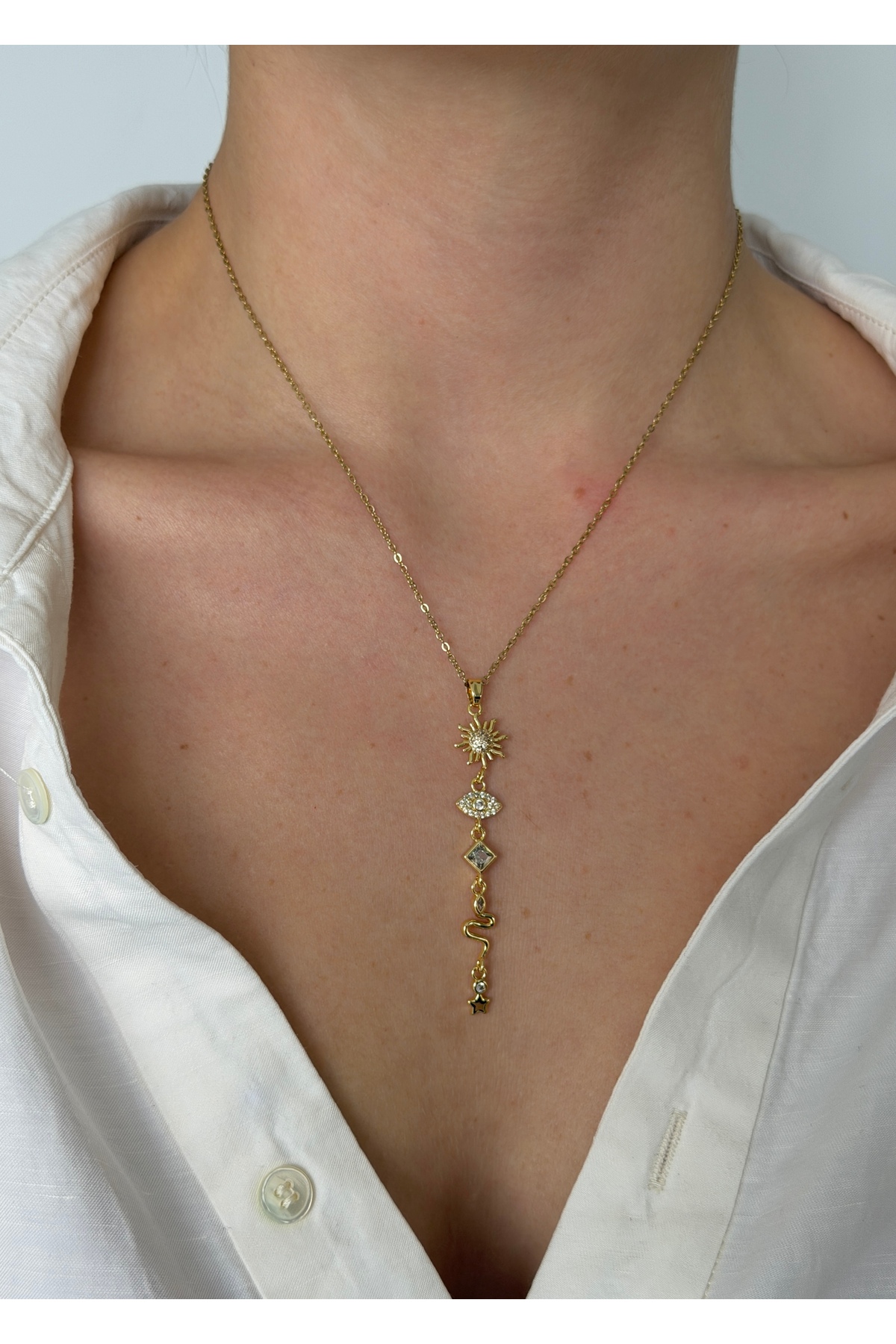 KİLİGİSTANBUL ÇELİK GOLD, FİGÜRLER KOLYE 45 CM (+5 cm uzatma) görsel 4
