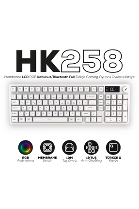 Hawk Gaming Chair HK258 Membrane LCD RGB Kablosuz/Bluetooth Beyaz Full Türkçe...