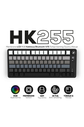 Hawk Gaming Chair HK255 Membrane LCD RGB Kablosuz/Bluetooth Siyah Gradyan %75...