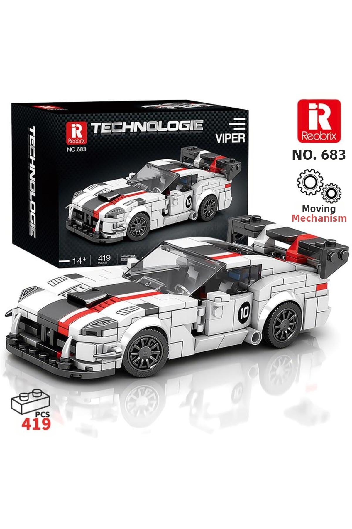 REOBRIX Creator 683 Dodge Viper Sports Car Creative Building Block Set Building Blocks - 419 Pieces