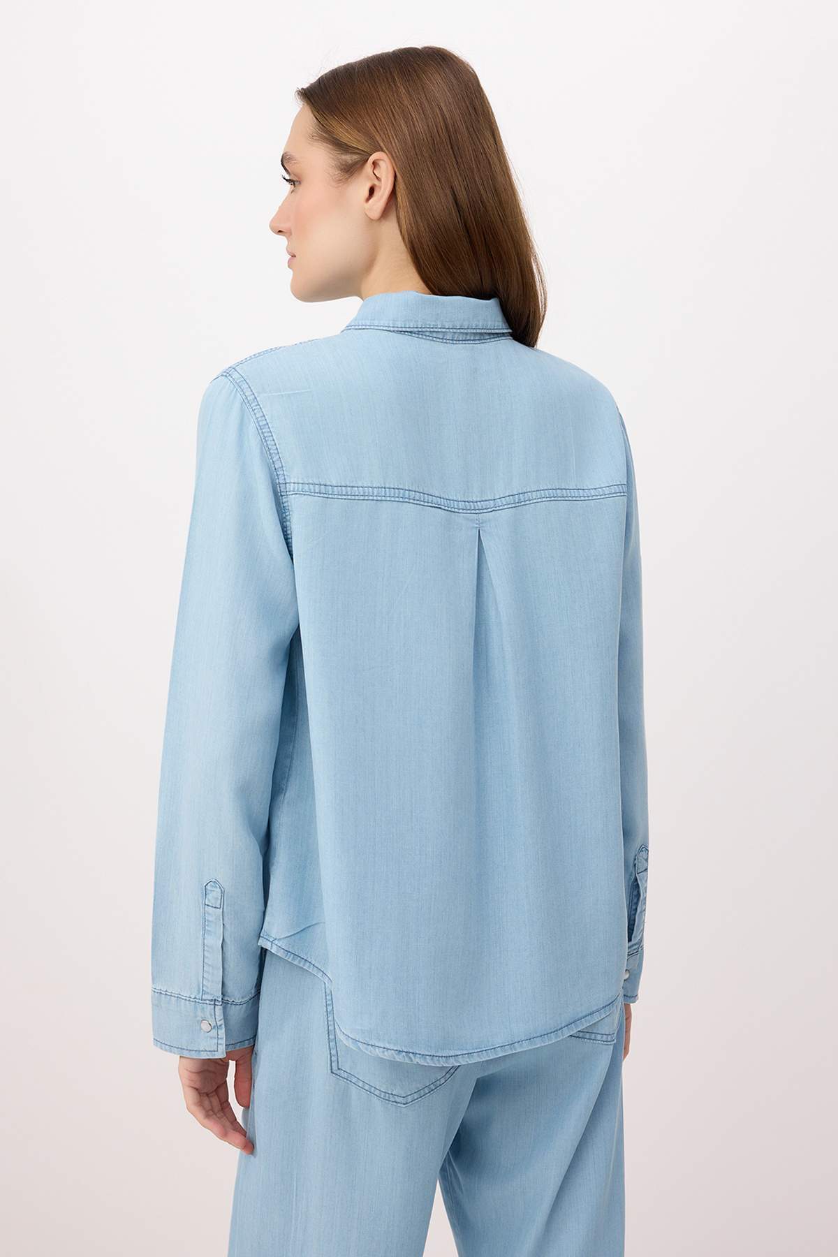 Trendyolmilla  Mavi Oversize/Geniş Kesim More Sustainable %100 Tencel Gömlek TWOSS26GO00119 - Görsel 4