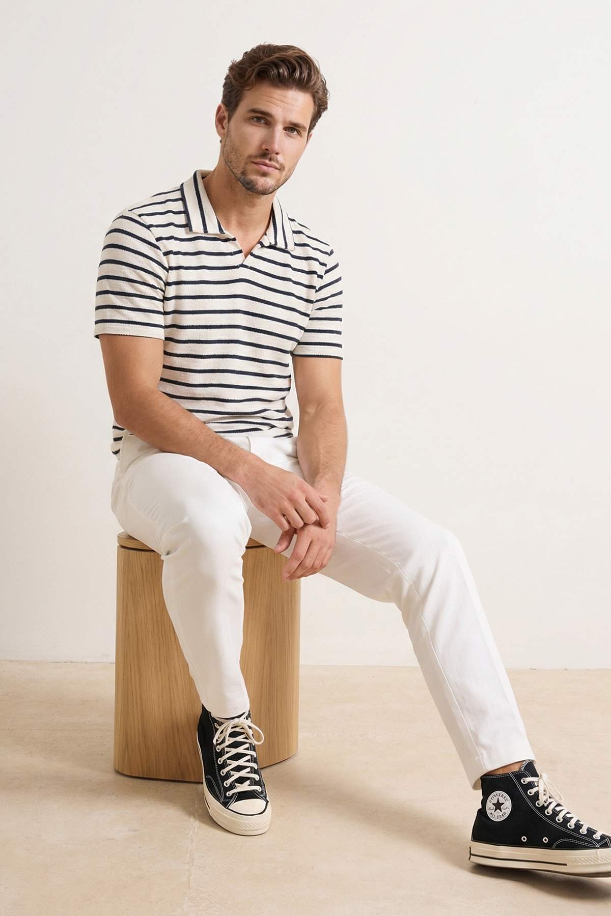 Trendyolmilla Man Lacivert Regular/Normal Kesim Dokulu Çizgili Polo Yaka T-shirt TMNSS26PO00013