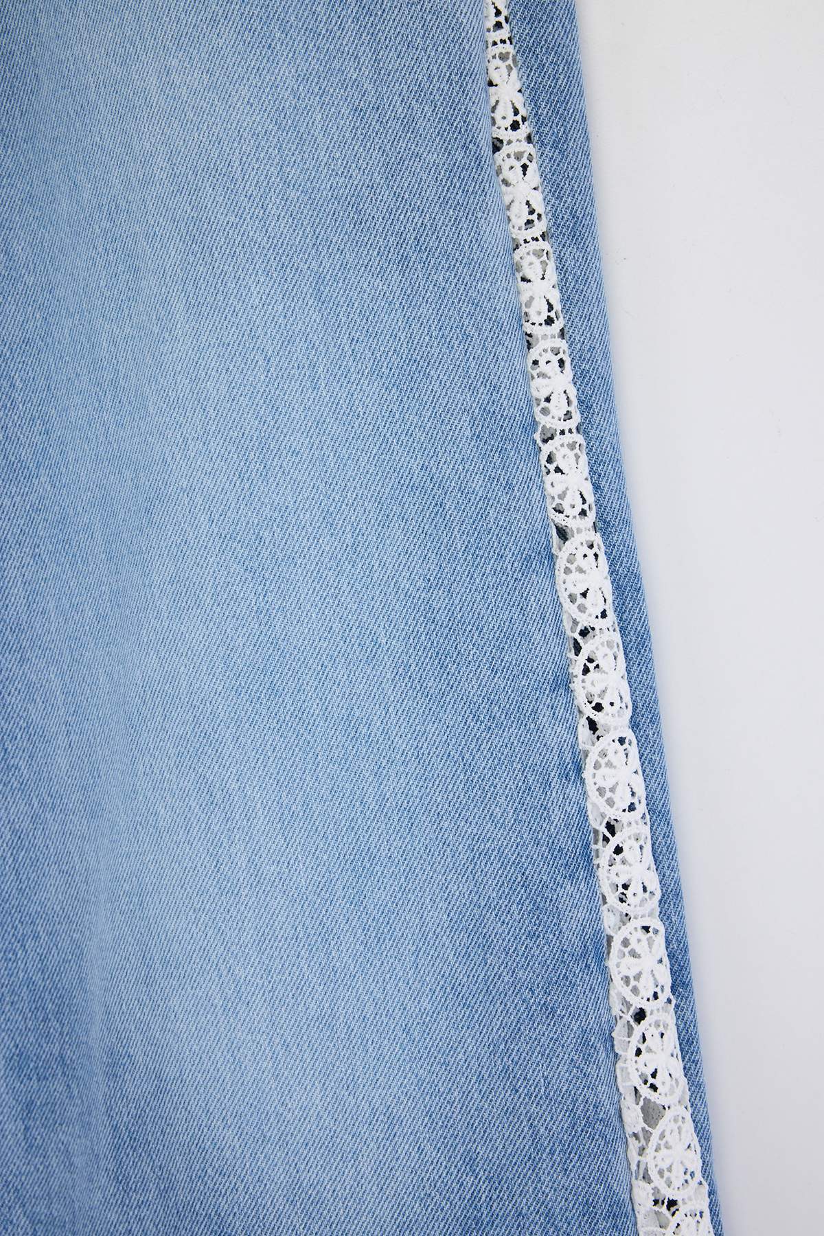 Trendyolmilla  Mavi DÖKÜMLÜ Yüksek Bel %100 Pamuk Wide Leg Jeans TWOSS26JE00229 - Görsel 6