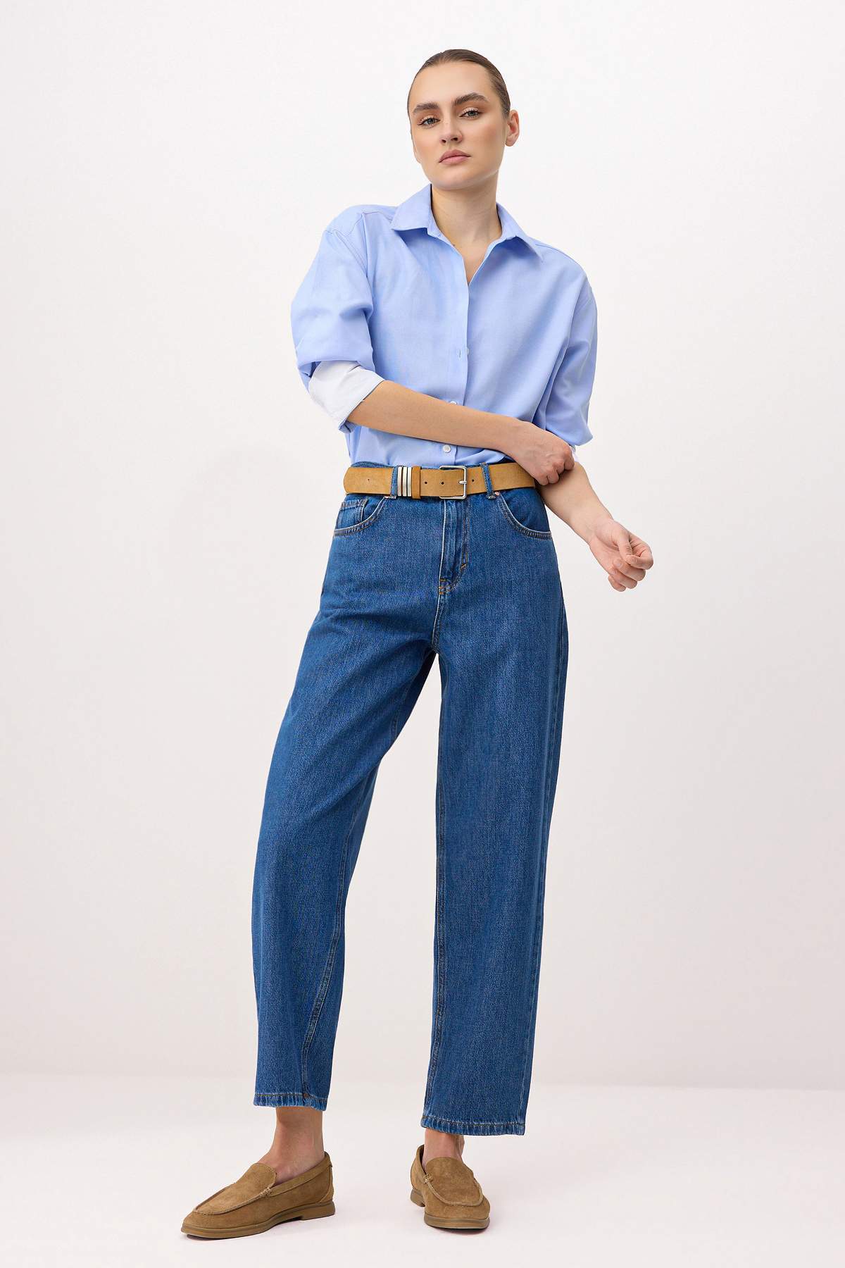 Trendyolmilla  Mavi %100 Pamuk Yüksek Bel Barrel Jeans TWOSS26JE00261