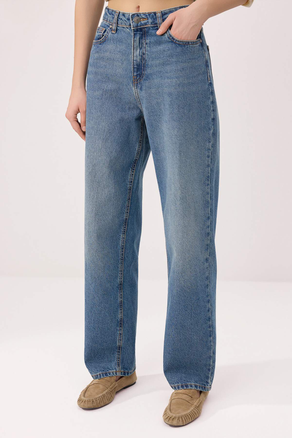 Trendyolmilla  Koyu Mavi Yüksek Bel %100 Pamuk Baggy Jeans TWOSS26JE00205 - Görsel 3