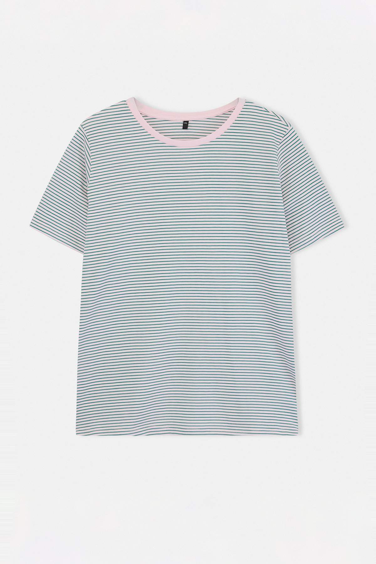 Trendyolmilla Curve Pembe Çizgili Bisiklet Yaka Çizgili Örme T-Shirt TBBSS23BF00068