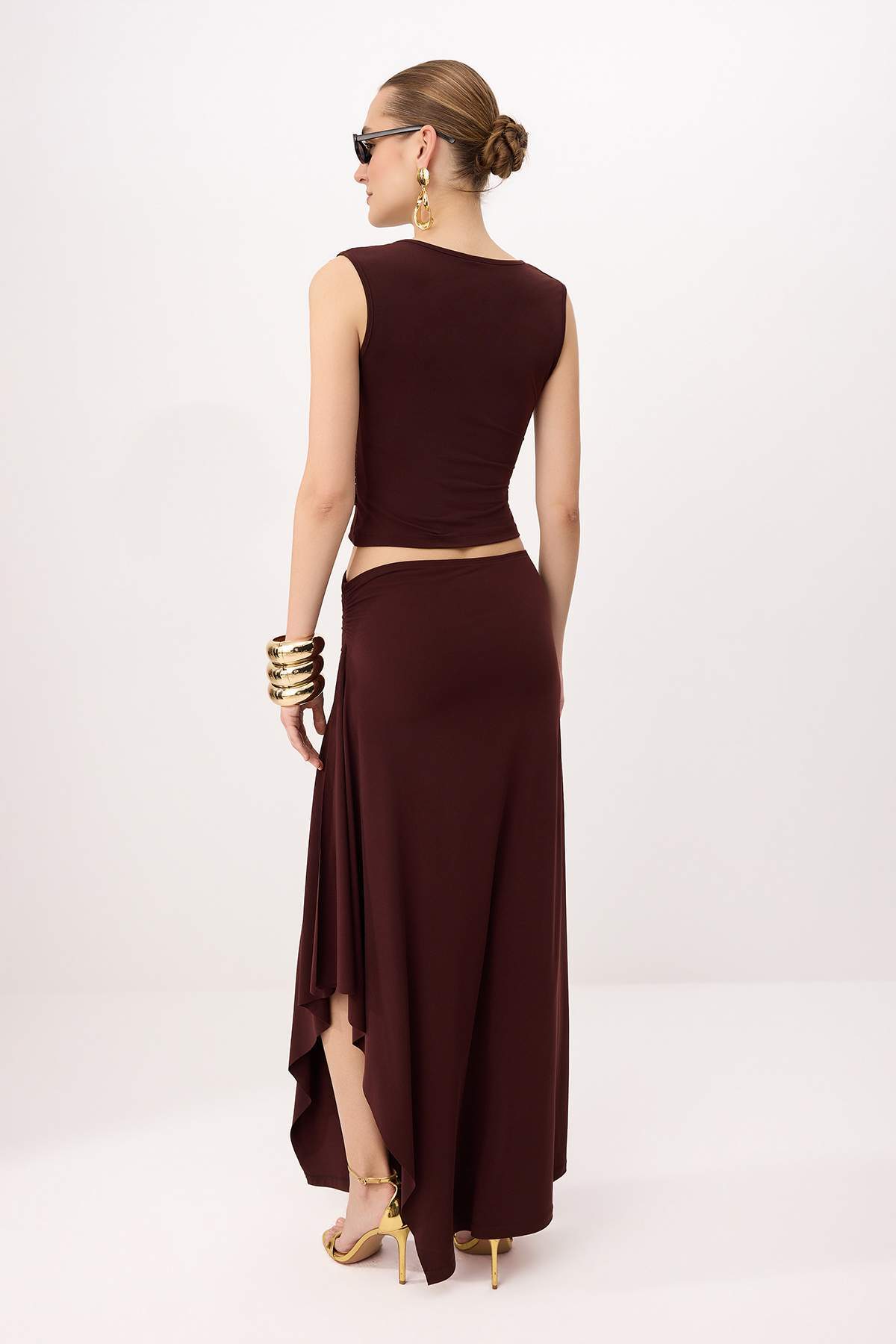 Trendyolmilla  Kahverengi Aksesuar Detaylı Örme Party İkili Alt - Üst Takım TPRSS26AU00005 - Görsel 4