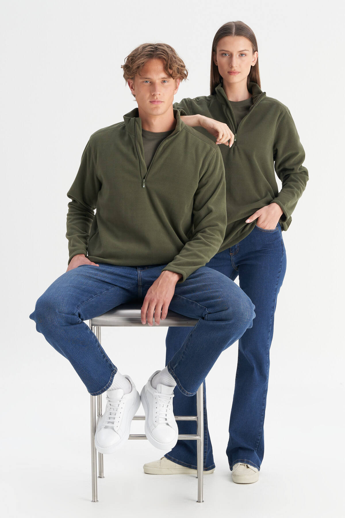 AC&Co / Altınyıldız Classics  Erkek Haki Anti-pilling Tüylenme Yapmayan Standart Fit Dik Yaka Soğuk Geçirmez Polar Sweatshirt - Görsel 5