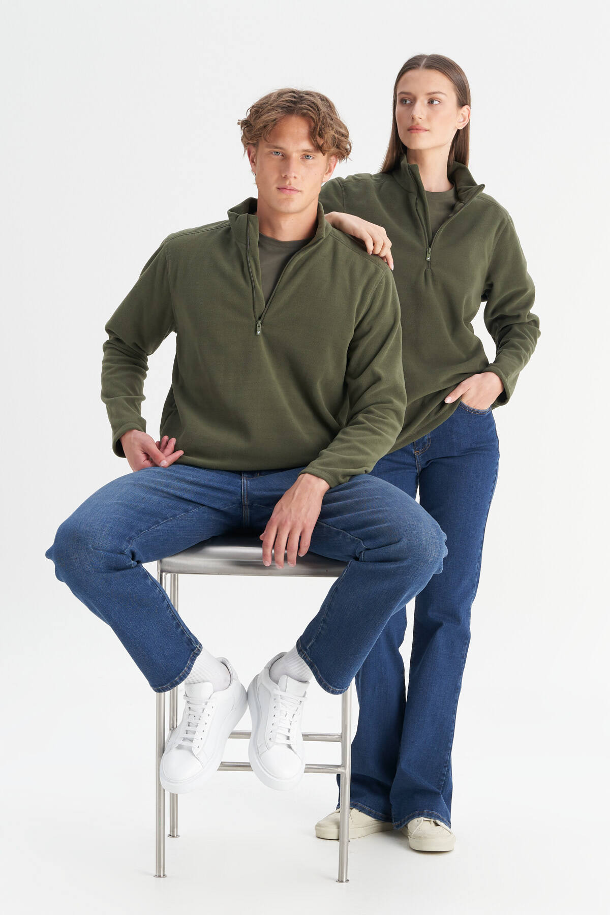 AC&Co / Altınyıldız Classics  Erkek Haki Anti-pilling Tüylenme Yapmayan Standart Fit Dik Yaka Soğuk Geçirmez Polar Sweatshirt - Görsel 8