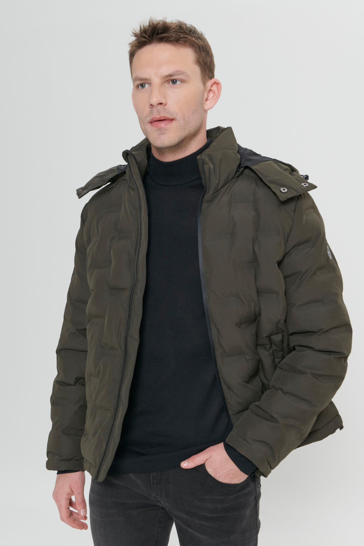 Altınyıldız Classics  Erkek Haki Rüzgar Geçirmez Termometreli Sıcak Tutan Standart Fit Normal Kesim Kapüşonlu Desenli Mont - Görsel 6