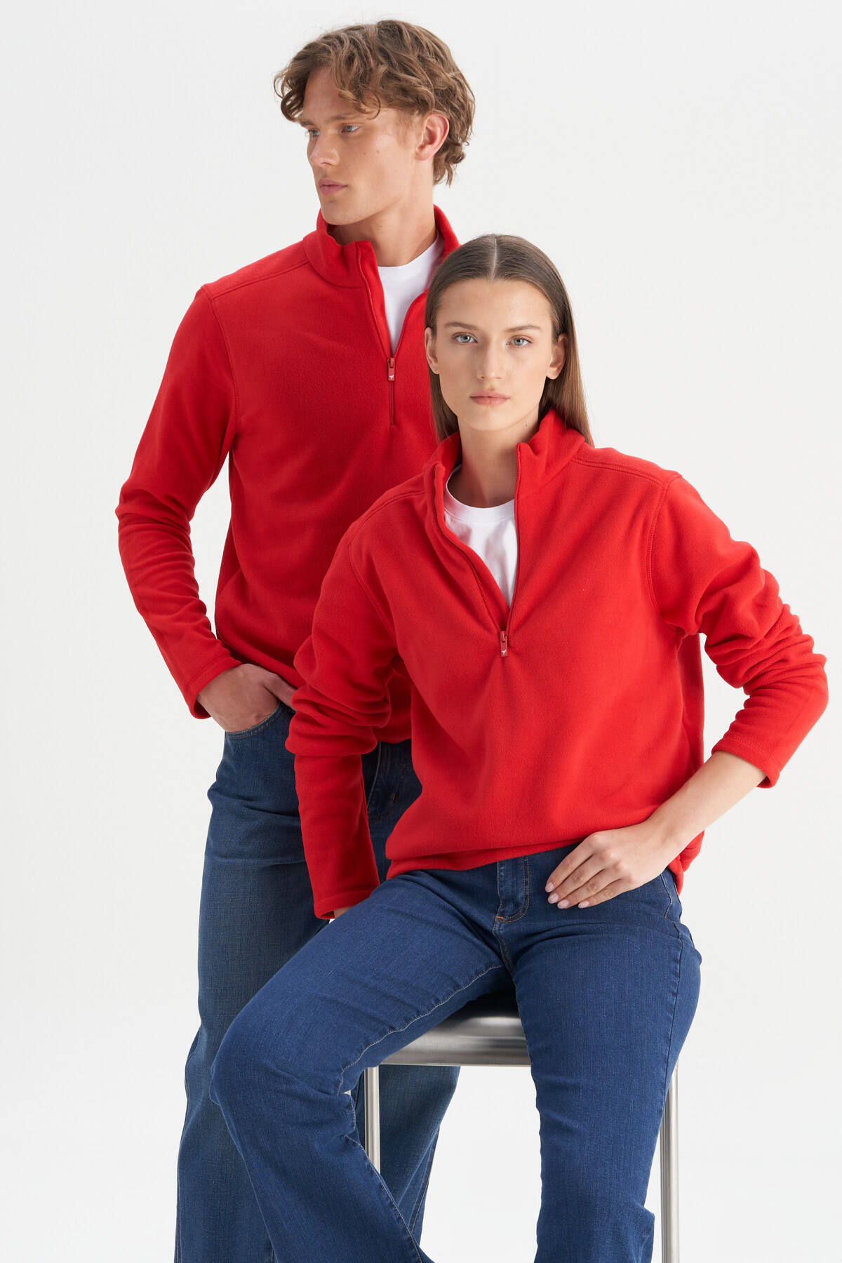 AC&Co / Altınyıldız Classics  Erkek Kırmızı Anti-pilling Tüylenme Yapmayan Standart Fit Dik Yaka Soğuk Geçirmez Polar Sweatshirt - Görsel 3