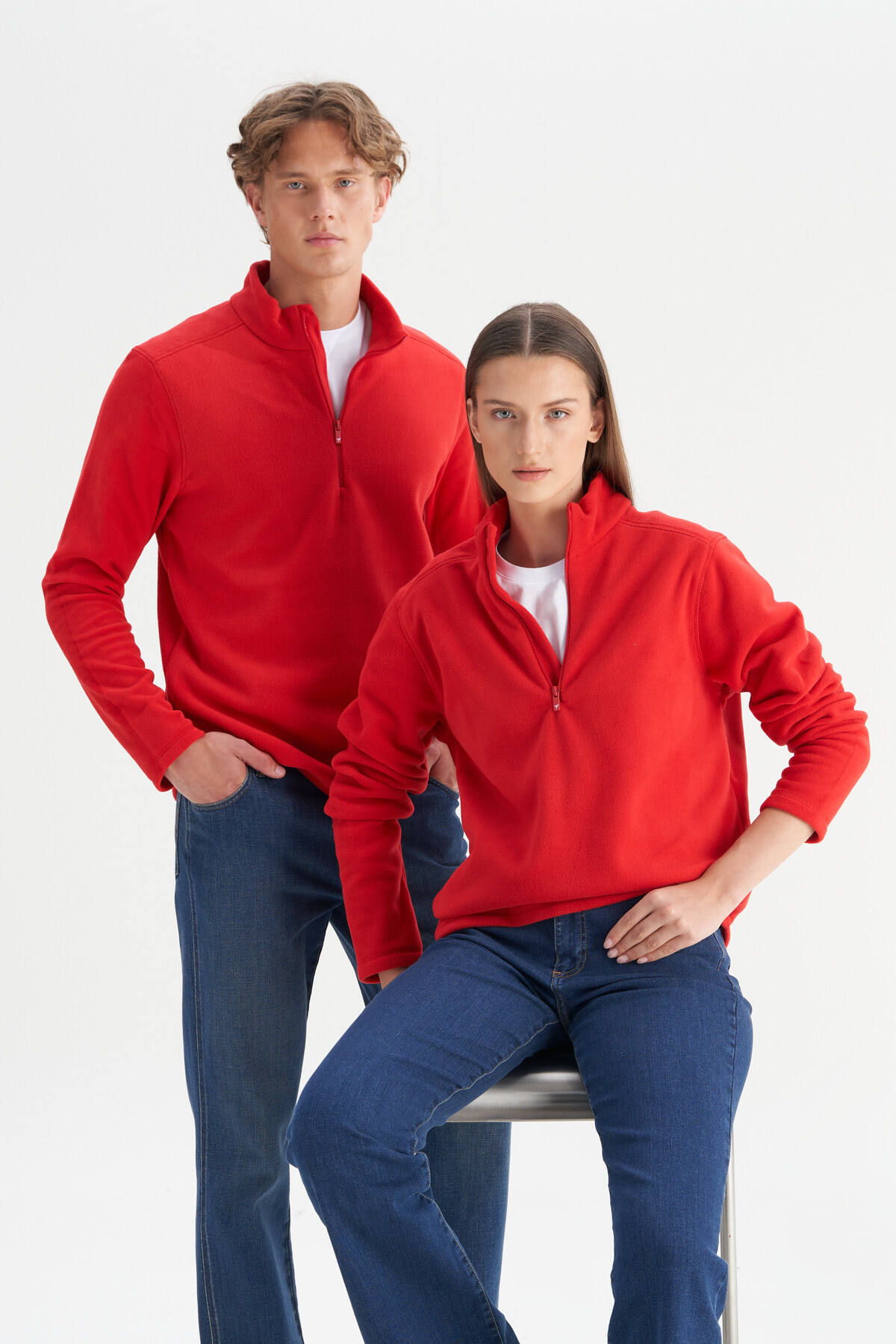 AC&Co / Altınyıldız Classics  Erkek Kırmızı Anti-pilling Tüylenme Yapmayan Standart Fit Dik Yaka Soğuk Geçirmez Polar Sweatshirt - Görsel 5