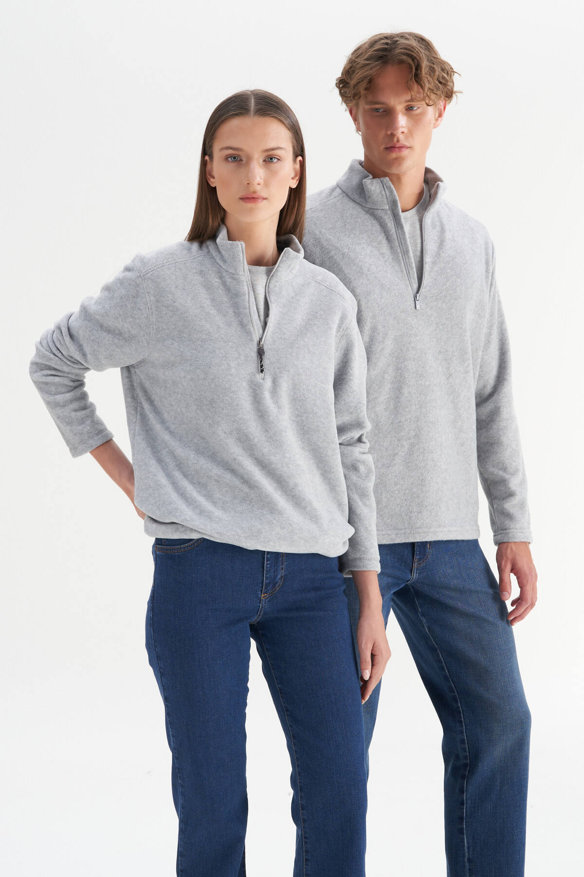 AC&Co / Altınyıldız Classics Erkek Gri Anti-pilling Tüylenme Yapmayan Standart Fit Dik Bato Yaka Soğuk Geçirmez Polar Sweatshirt görsel 7