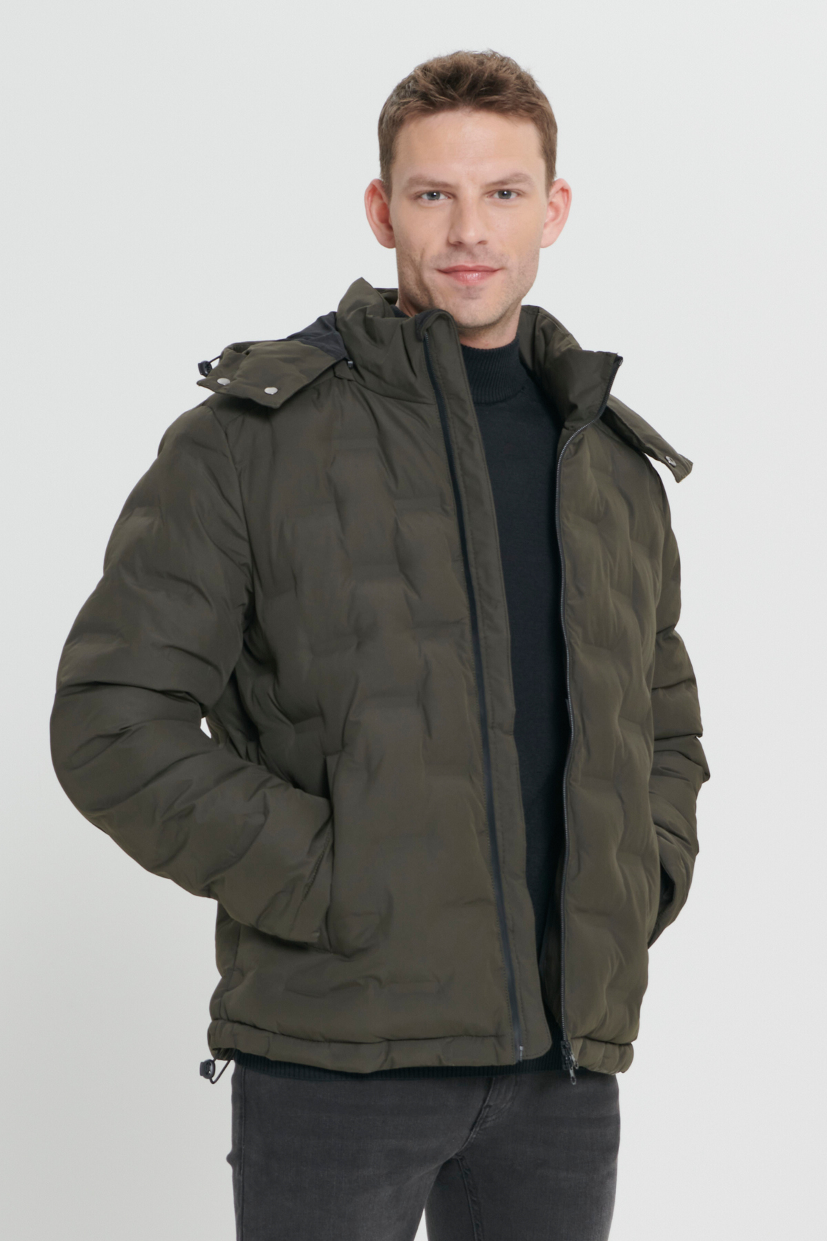 Altınyıldız Classics  Erkek Haki Rüzgar Geçirmez Termometreli Sıcak Tutan Standart Fit Normal Kesim Kapüşonlu Desenli Mont - Görsel 3