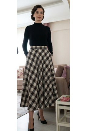 Dagü Design Kadın ekose Desenli uzun