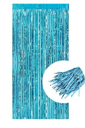 PEKSHOP Fon Perde Kapı Perdesi Metalik Açık Mavi Renkli Arka Fon Süs Parti Fonu