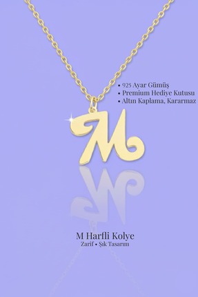 Jewelmim M Harfli Gümüş Kolye 18 Ayar Sarı Altın Kaplama Baş Harf Kararmaz 92...