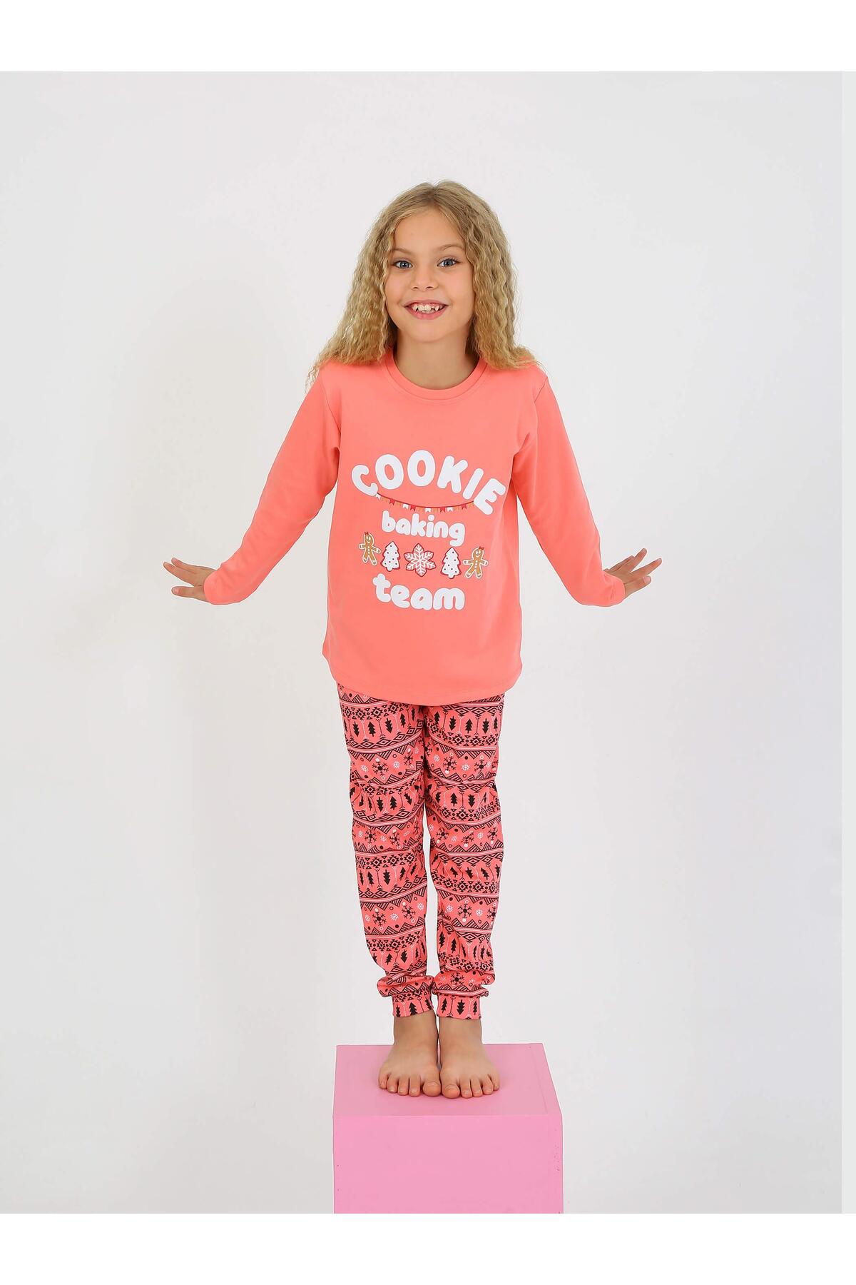 vitmo Kız Çocuk Uzun Kollu %100 Pamuklu Pijama Takımı Cookie Team fotoğrafı 3 (önizleme)