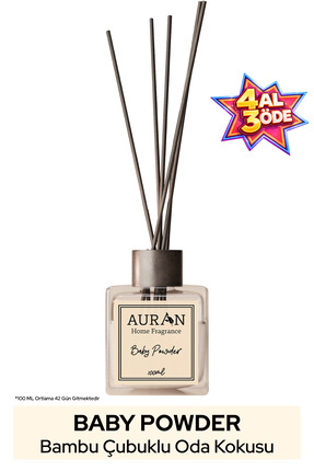 AURAN Baby Powder - Bebek Pudrası Kare Bambu Çubuklu Oda Kokusu 100ml