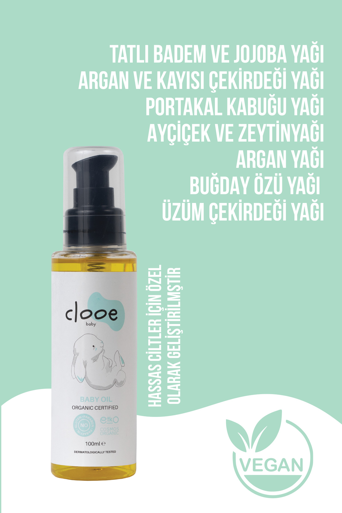 clooe Nemlendirici Vegan Bebek Yağı Organik Sertifikalı Jojoba ve Badem Özlü Konak Karşıtı 100ml fotoğrafı 2 (önizleme)