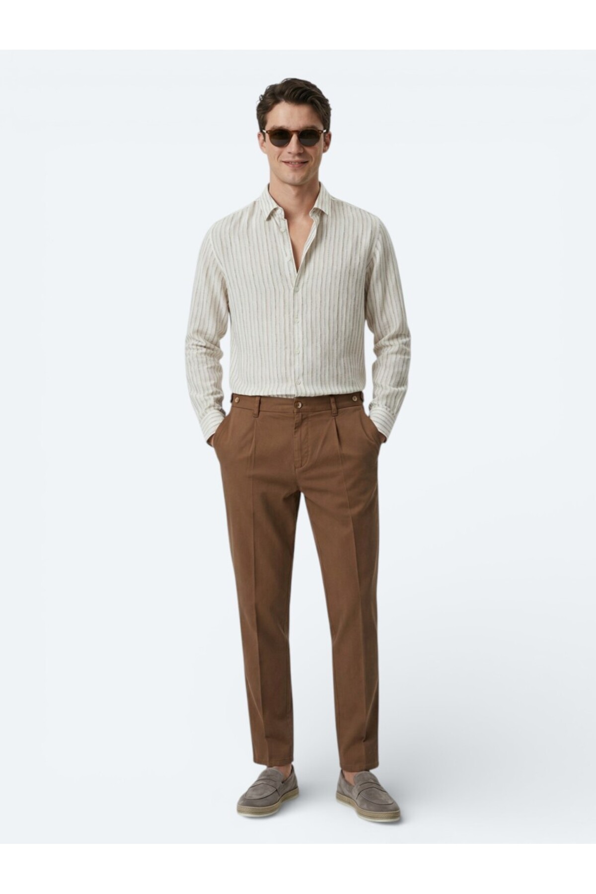 Kip  Bej Baskılı Regular Fit Dokuma Casual Gömlek - Görsel 5