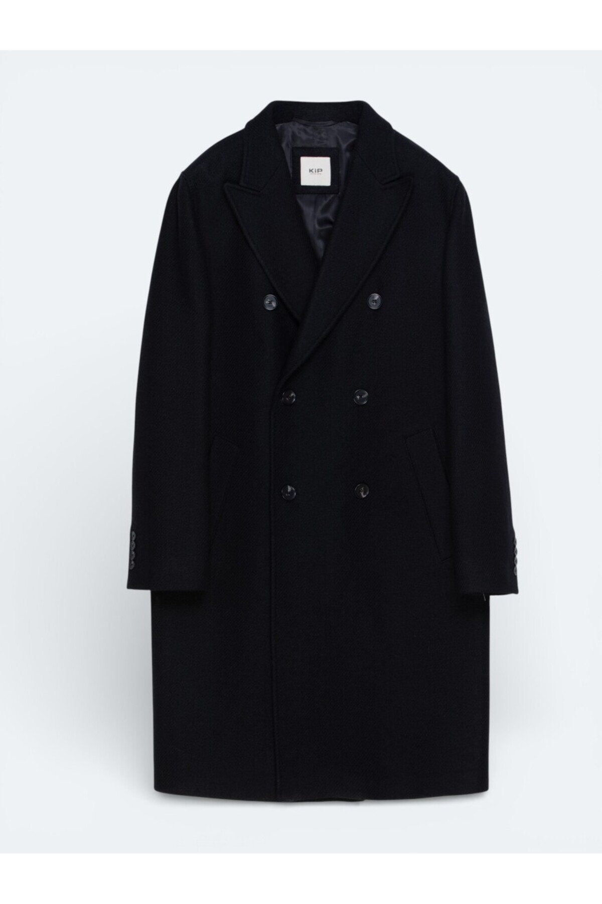 Kip  Siyah Regular Fit Kruvaze Yaka Klasik Dokuma Palto - Görsel 6