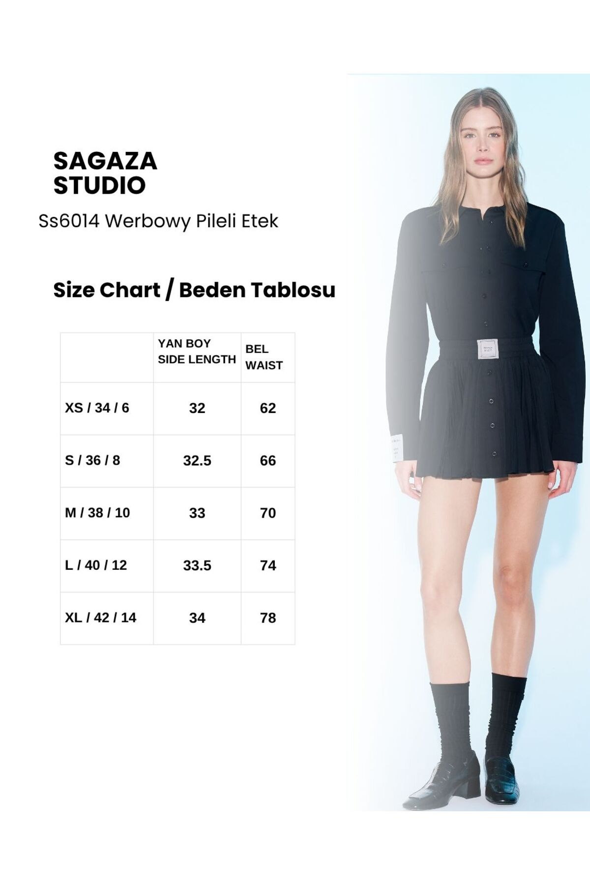 Sagaza Studio SS6014 Önden Düğmeli Pileli Etek görsel 5