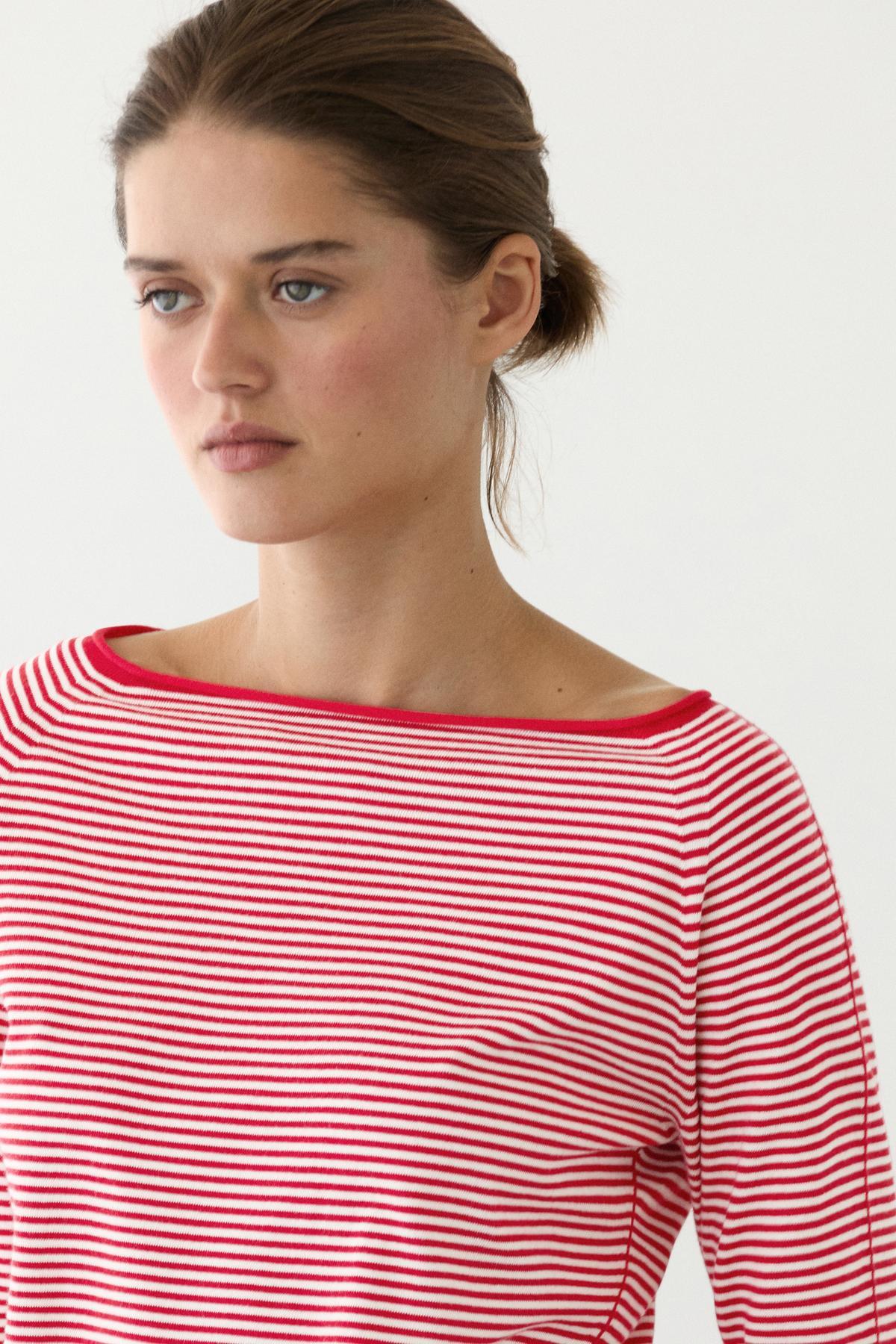 Massimo Dutti  Pamuklu çizgili triko kazak - Görsel 4