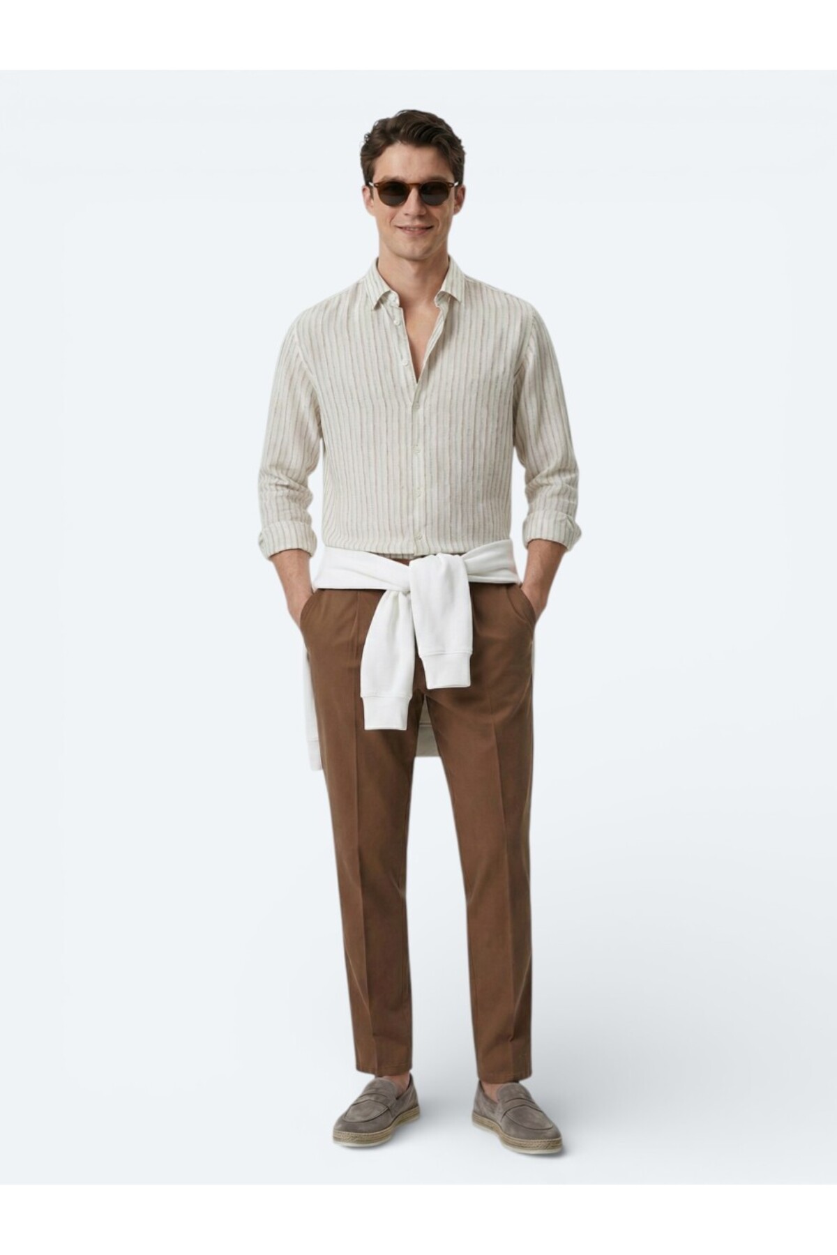 Kip  Bej Baskılı Regular Fit Dokuma Casual Gömlek - Görsel 4