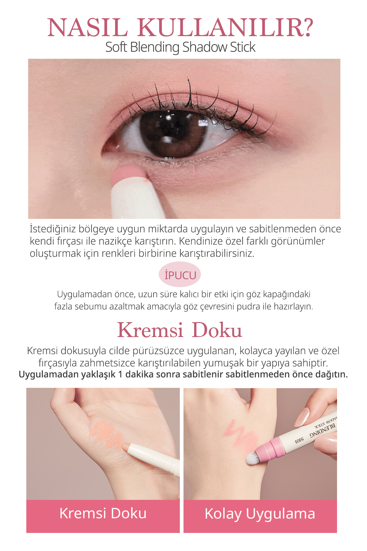 Kremsi, Kolayca Uygulanan ve Sabitlenen Fırçalı Kalem Far Soft Blending Shadow Stick (G301) — سفید 111656 — تصویر 7 از 9