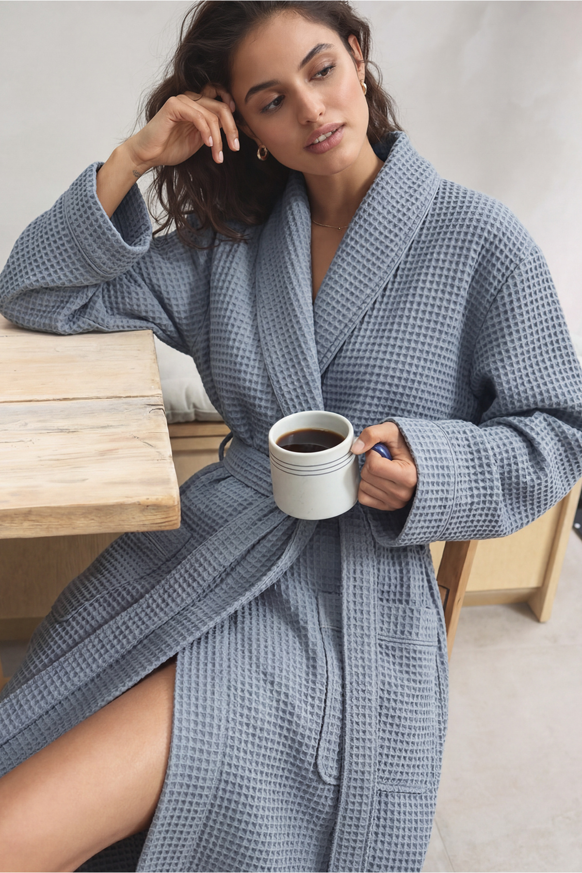 Afra Elite Series Women's Quilting Bathrobe Indigo Blue,Oeko Tex Certified 100% Aegean Cotton,Woven 250 GSM