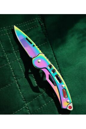 HAKİ Rainbow Paslanmaz Çelik Klipsli Kemere Takılabilir Anahtarlık Çakı Gökku...