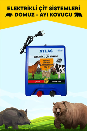 Atlas ELEKTRİKLİ ÇİT CİHAZI 220V FİŞLİ TAK ÇALIŞTIR 30.000 VOLT 5 YIL GARANTİ