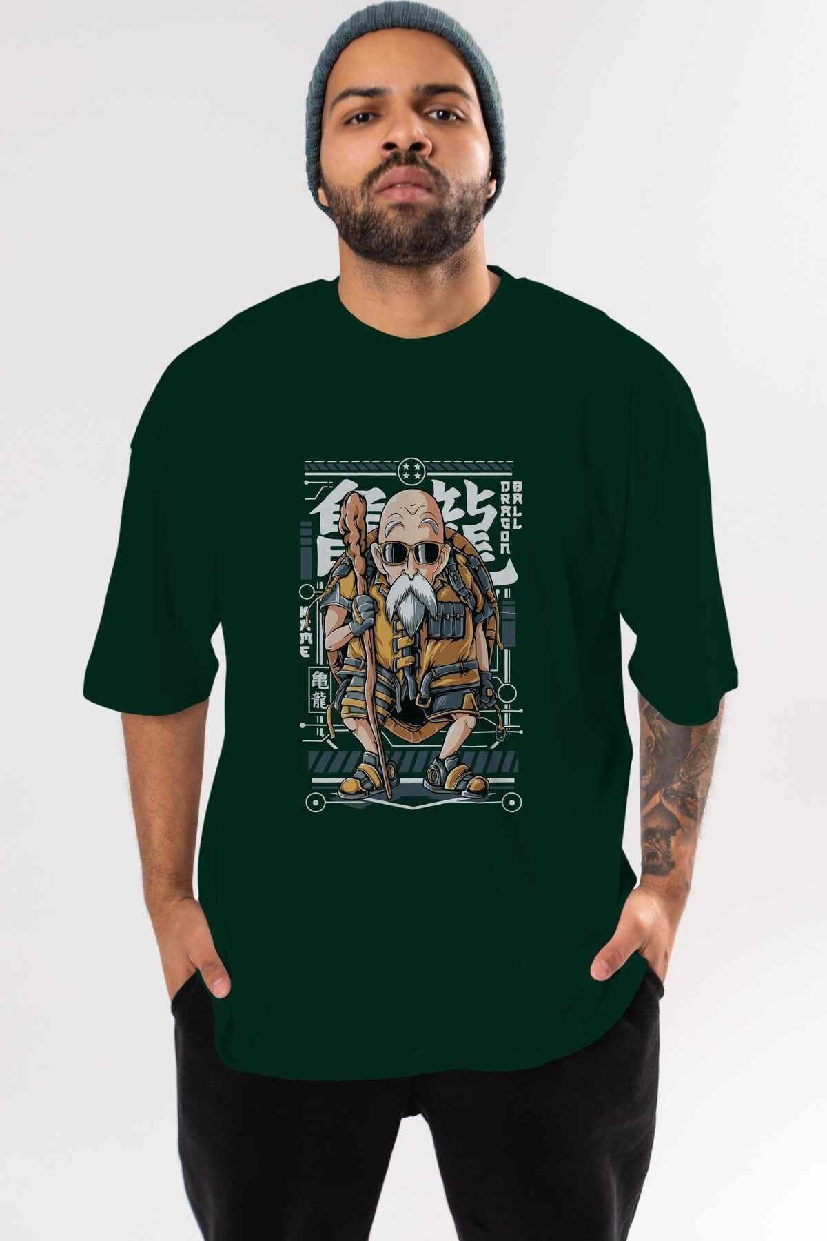 roshi new Anime Preprinted Emerald Green Oversize T-shirt Men Women